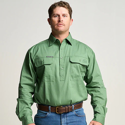 KILCOY | Mens Half Button Long Sleeve Work Shirt - Gum Leaf Green