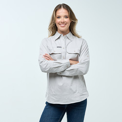 SOMERSET | Womens Half Button Long Sleeve Work Shirt - Ghost Gum Grey